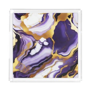 Bold Trendy purple yellow Gold faux marble Acrylic Tray