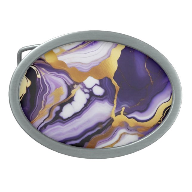 Bold Trendy purple yellow Gold faux marble Belt Buckle (Front)