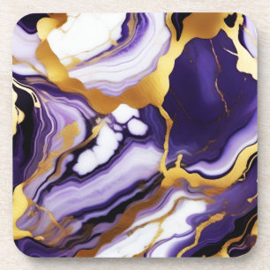 Bold Trendy purple yellow Gold faux marble Beverage Coaster
