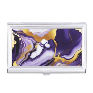 Bold Trendy purple yellow Gold faux marble Business Card Case