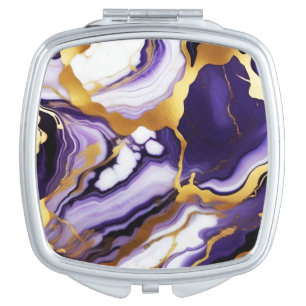 Bold Trendy purple yellow Gold faux marble Compact Mirror
