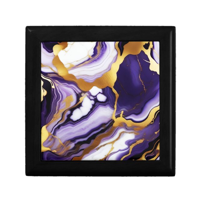 Bold Trendy purple yellow Gold faux marble Gift Box (Front)