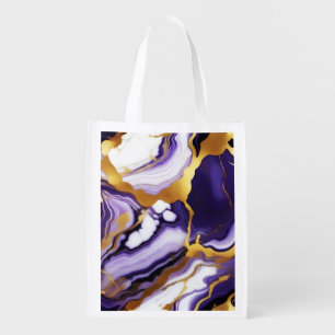 Bold Trendy purple yellow Gold faux marble Grocery Bag