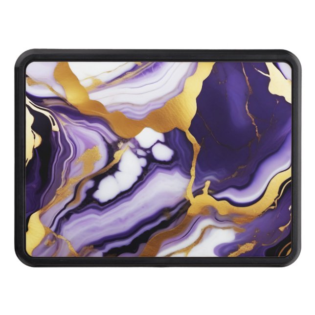Bold Trendy purple yellow Gold faux marble Hitch Cover (Front)