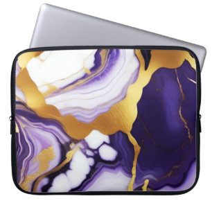 Bold Trendy purple yellow Gold faux marble Laptop Sleeve