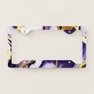 Bold Trendy purple yellow Gold faux marble License Plate Frame