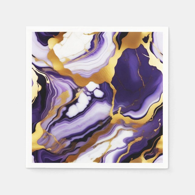 Bold Trendy purple yellow Gold faux marble Napkins (Front)