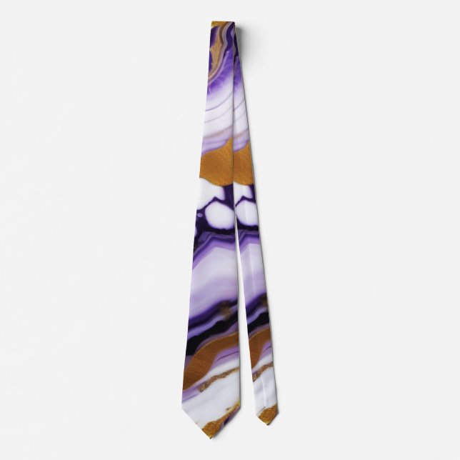 Bold Trendy purple yellow Gold faux marble Neck Tie (Front)