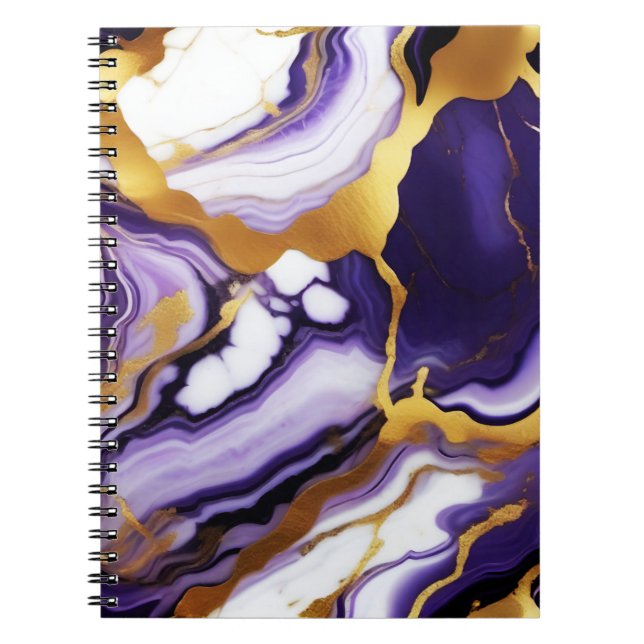 Bold Trendy purple yellow Gold faux marble Notebook (Front)