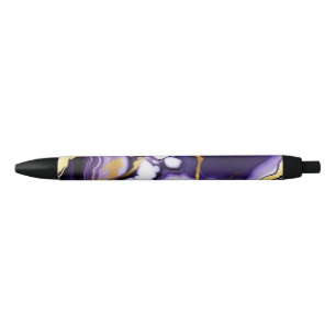 Bold Trendy purple yellow Gold faux marble Pen
