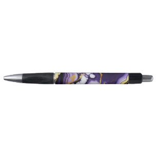 Bold Trendy purple yellow Gold faux marble Pen