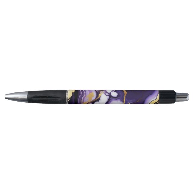 Bold Trendy purple yellow Gold faux marble Pen (Front)