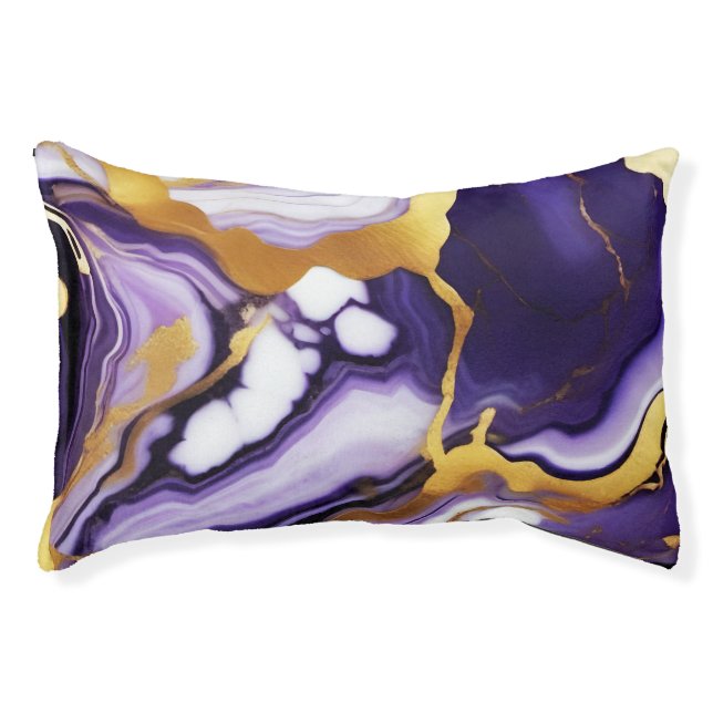 Bold Trendy purple yellow Gold faux marble Pet Bed (Front)