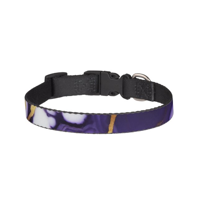 Bold Trendy purple yellow Gold faux marble Pet Collar (Front)