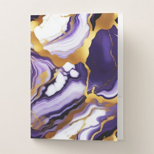 Bold Trendy purple yellow Gold faux marble Pocket Folder