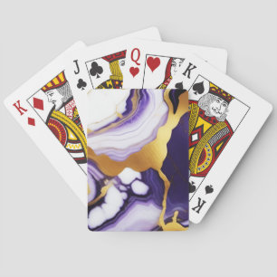 Bold Trendy purple yellow Gold faux marble Poker Cards