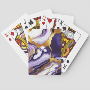 Bold Trendy purple yellow Gold faux marble Poker Cards
