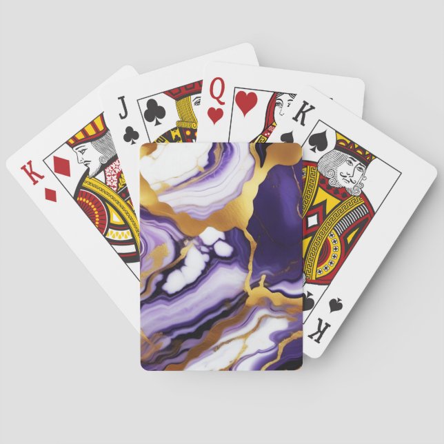 Bold Trendy purple yellow Gold faux marble Poker Cards (Back)