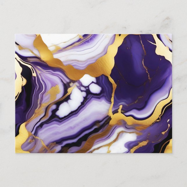 Bold Trendy purple yellow Gold faux marble Postcard (Front)