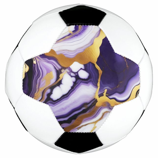 Bold Trendy purple yellow Gold faux marble Soccer Ball (Front)