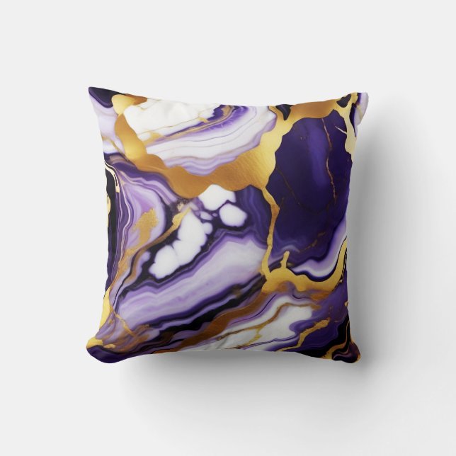 Bold Trendy purple yellow Gold faux marble Throw Pillow (Front)