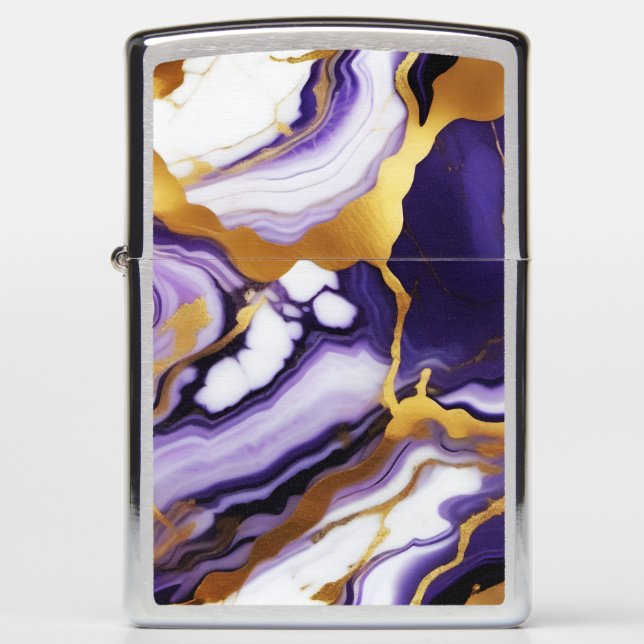Bold Trendy purple yellow Gold faux marble Zippo Lighter (Front)