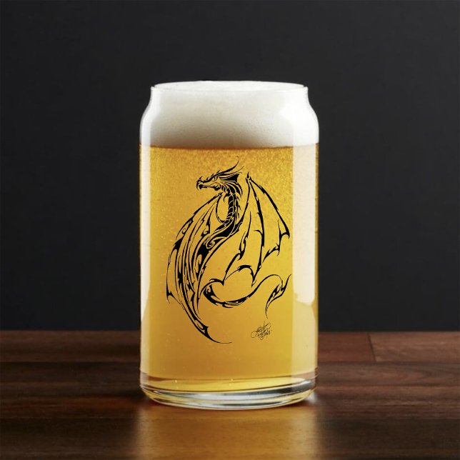 Bold Tribal Dragon Black Line Art Fantasy Tattoo Can Glass (Creator Uploaded)