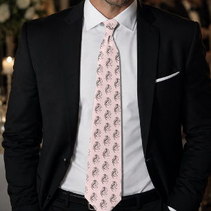 Bold Tribal Dragon Black Line Art Fantasy Tattoo Neck Tie