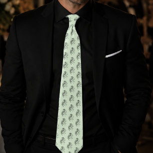 Bold Tribal Dragon Black Line Art Fantasy Tattoo Neck Tie
