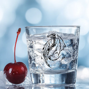 Bold Tribal Dragon Black Line Art Fantasy Tattoo Shot Glass