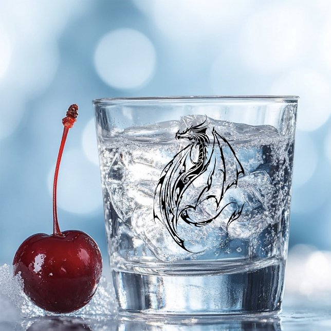 Bold Tribal Dragon Black Line Art Fantasy Tattoo Shot Glass (Creator Uploaded)