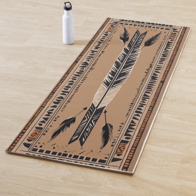 Bold Tribal Feather & Arrow Centered Pattern Yoga  Yoga Mat (In Situ)