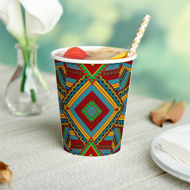 Bold Tribal Geometric Pattern Colorful Ethnic Boho Paper Cups (Creator Uploaded)