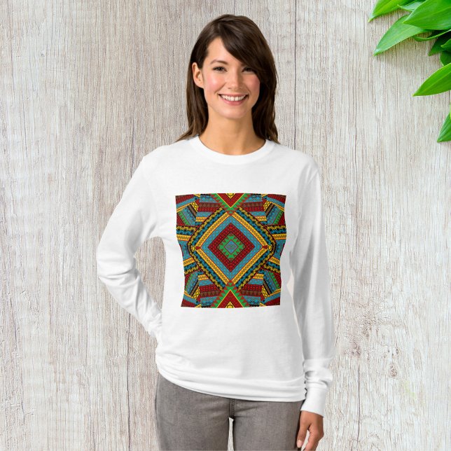 Bold Tribal Geometric Pattern Colorful Ethnic Boho T-Shirt (Creator Uploaded)