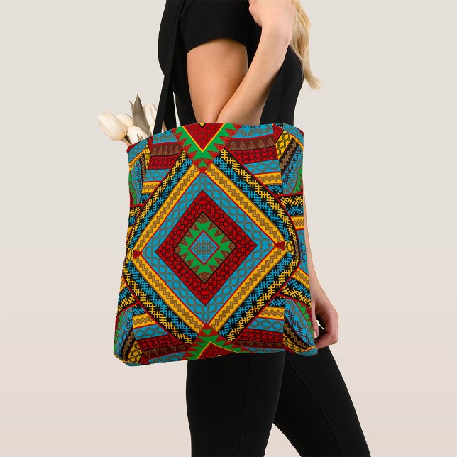 Bold Tribal Geometric Pattern Colorful Ethnic Boho Tote Bag (Creator Uploaded)