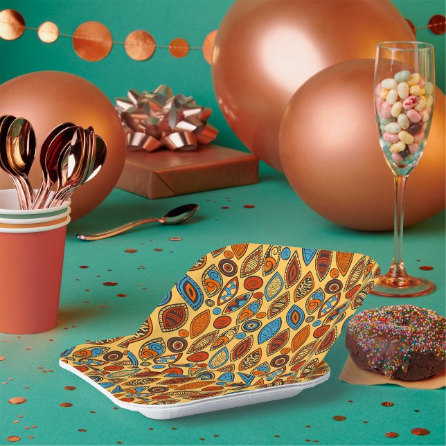 Bold Tribal Leaf Pattern Boho Abstract Paper Plates (Creator Uploaded)