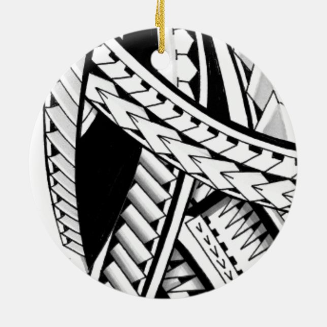 bold tribal polynesia island hawaii tatau designs ceramic ornament (Back)