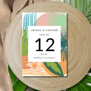 Bold Tropical Abstract Coral Teal Wedding Table Number