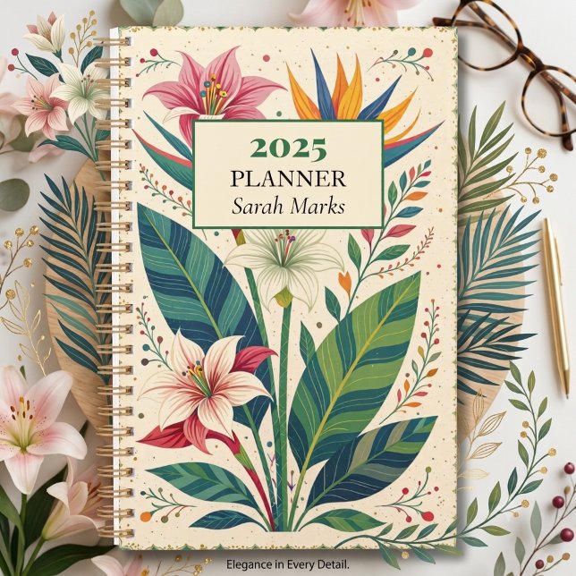 Bold Tropical Botanical Pattern Monogram Planner (Creator Uploaded)