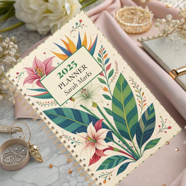 Bold Tropical Botanical Pattern Monogram Planner (Creator Uploaded)