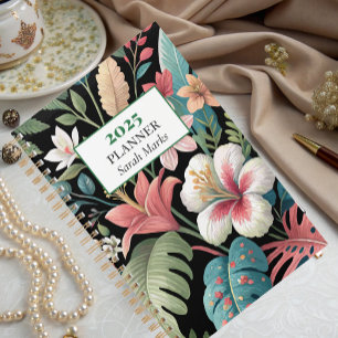 Bold Tropical Botanical Pattern Monogram Planner