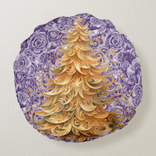 Bold Tropical Christmas on Roses Round Pillow