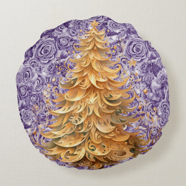 Bold Tropical Christmas on Roses Round Pillow (Back)