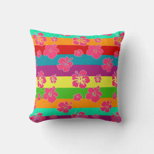Bold Tropical Colors with Hibiscus Throw Pillow