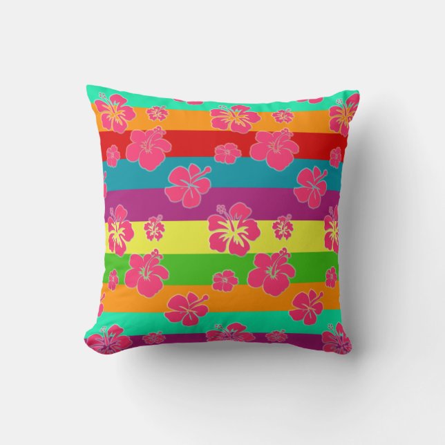 Bold Tropical Colors with Hibiscus Throw Pillow (Front)