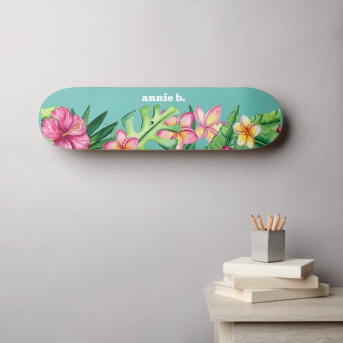 Bold Tropical Flower Border Personalized Skateboard