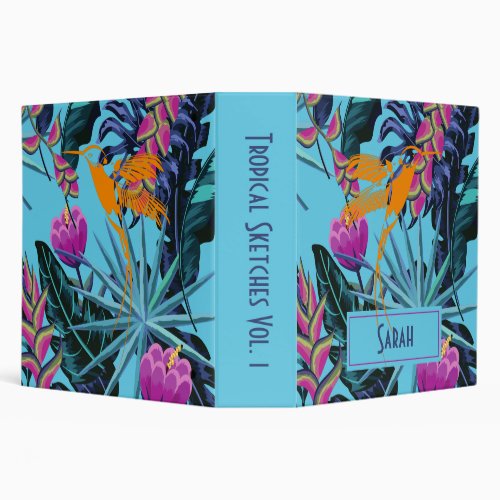 Bold Tropical Foliage Pattern with Hummingbird 3 Ring Binder