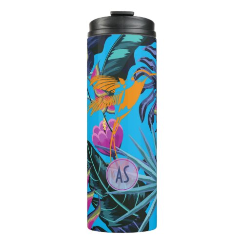 Bold Tropical Foliage Pattern with Hummingbird  Thermal Tumbler