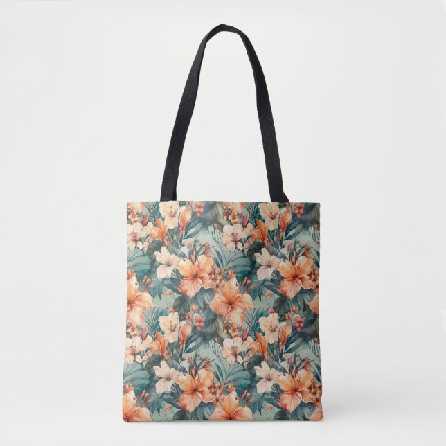 Bold Tropical Hibiscus Large Shoulder Tote (Front)