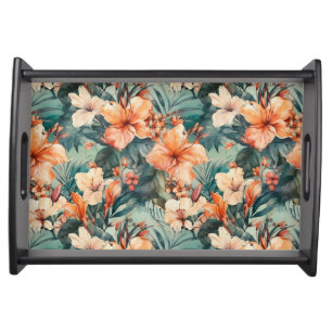 Bold Tropical Hibiscus Print Small Serving Tray